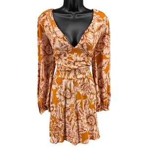 Boho Floral Surplice Mini Dress Long Sleeve Smocked NWT Band of the Free L